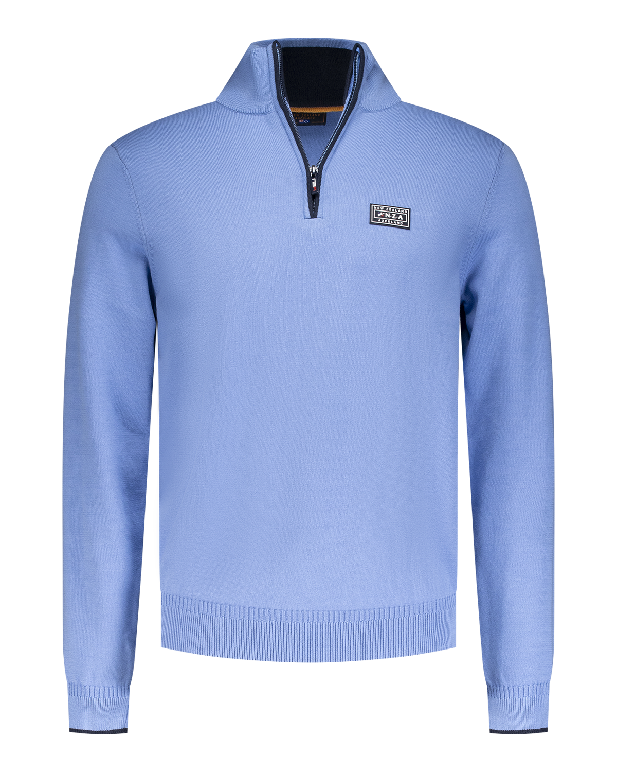 Feinstrick blauer Pullover mit halbem Reißverschluss - Frozen Blue