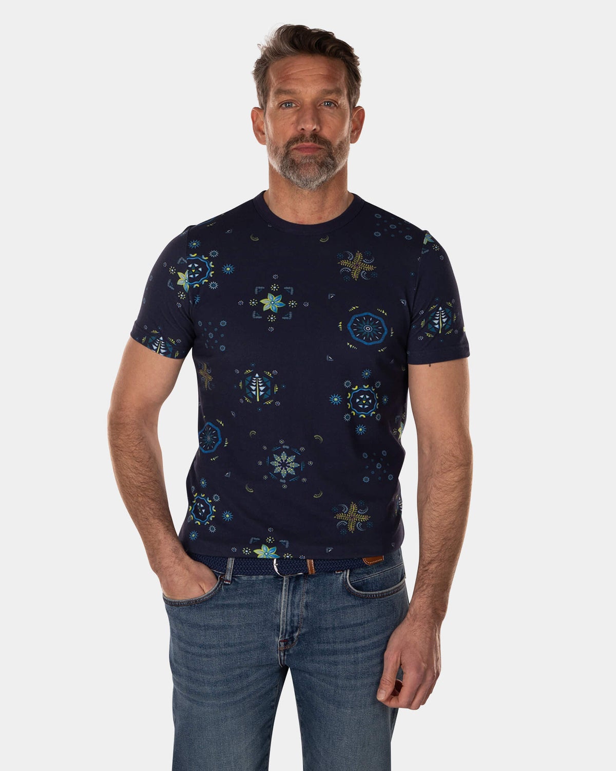 T-shirt en coton avec imprimé bleu foncé - High Summer Navy