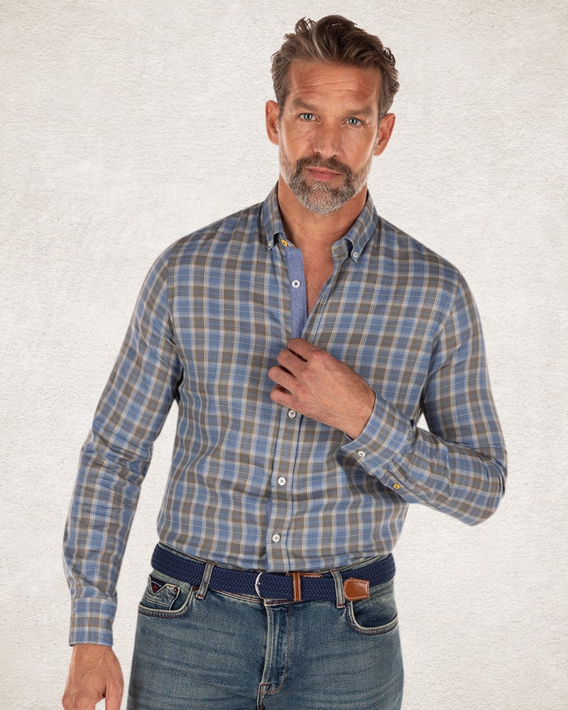 Camisa a cuadros con gris y azul