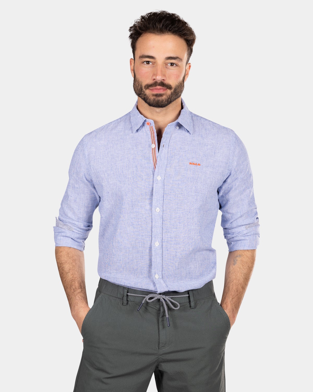 Camisa lisa de lino con manga larga - Dusk Navy