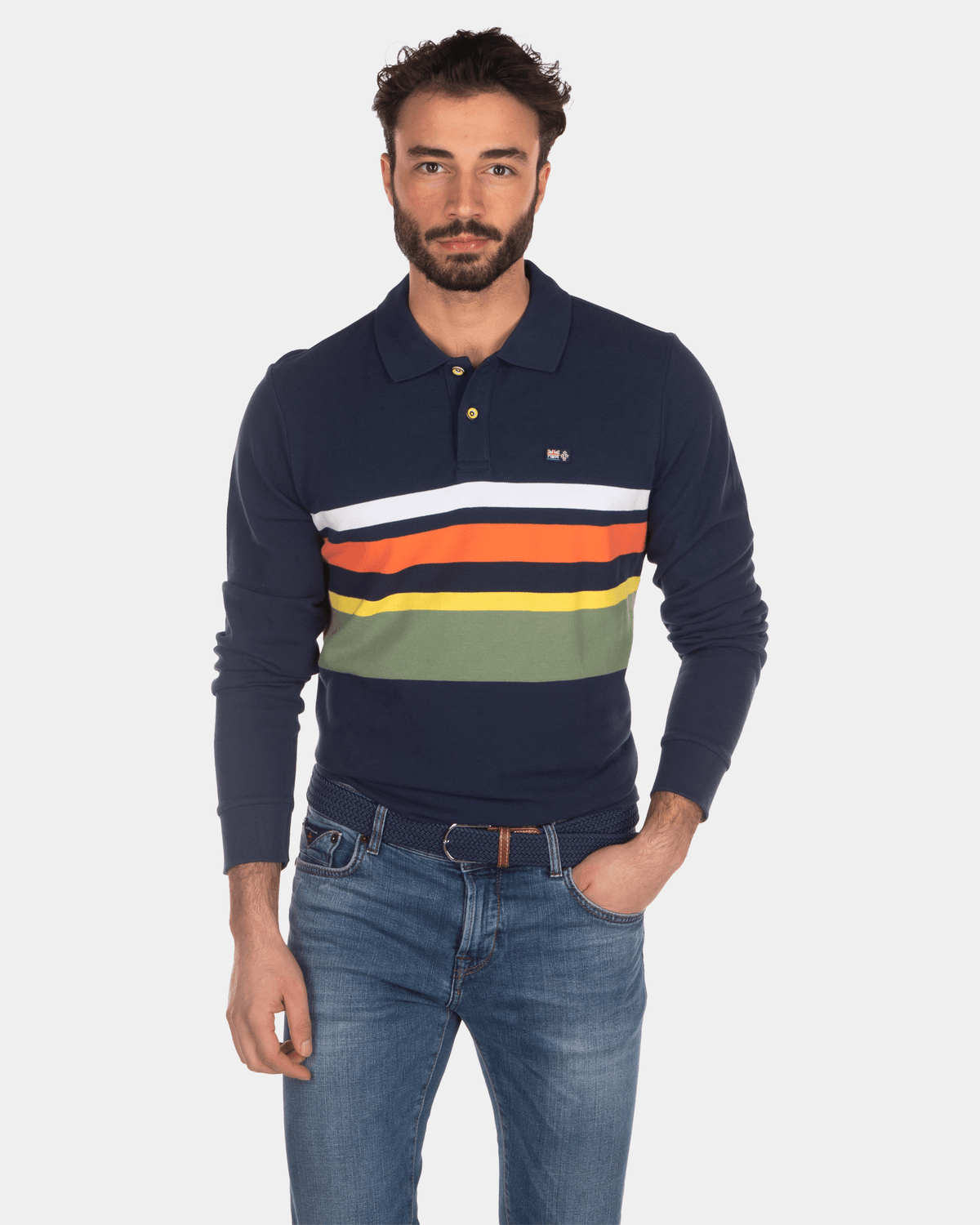 Gestreept Katoenen Rugbyshirt Navy - Key Navy