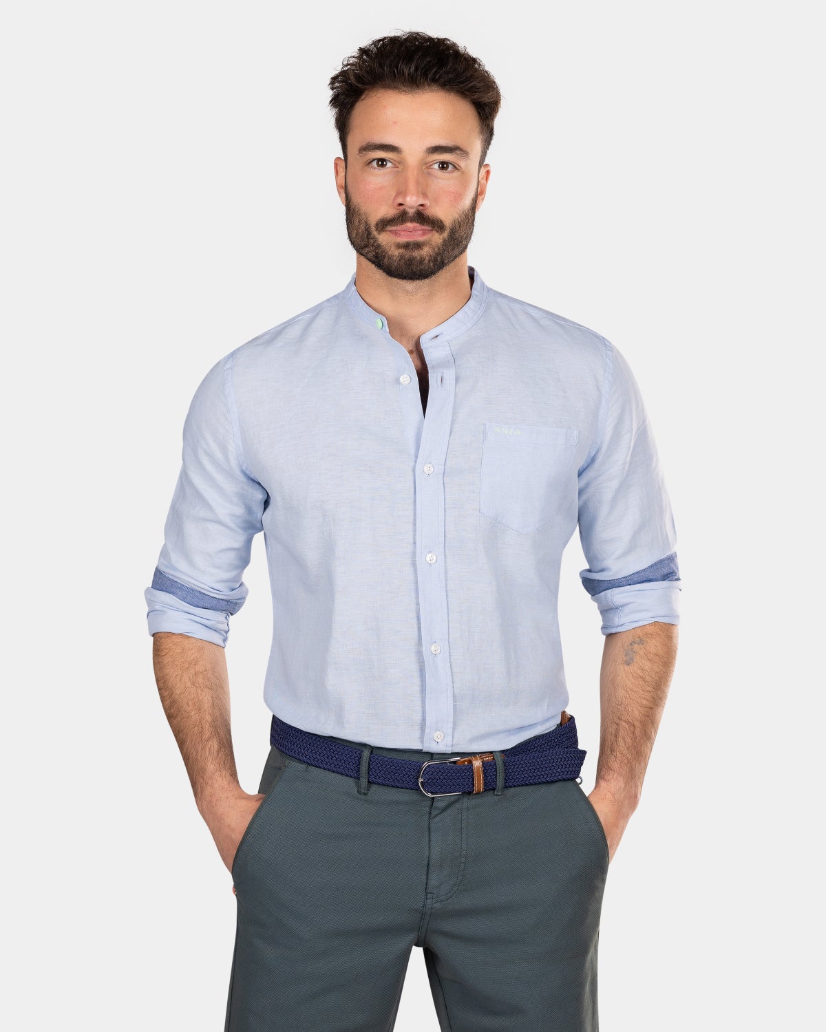 Camisa lisa sin cuello - Rhythm Blue