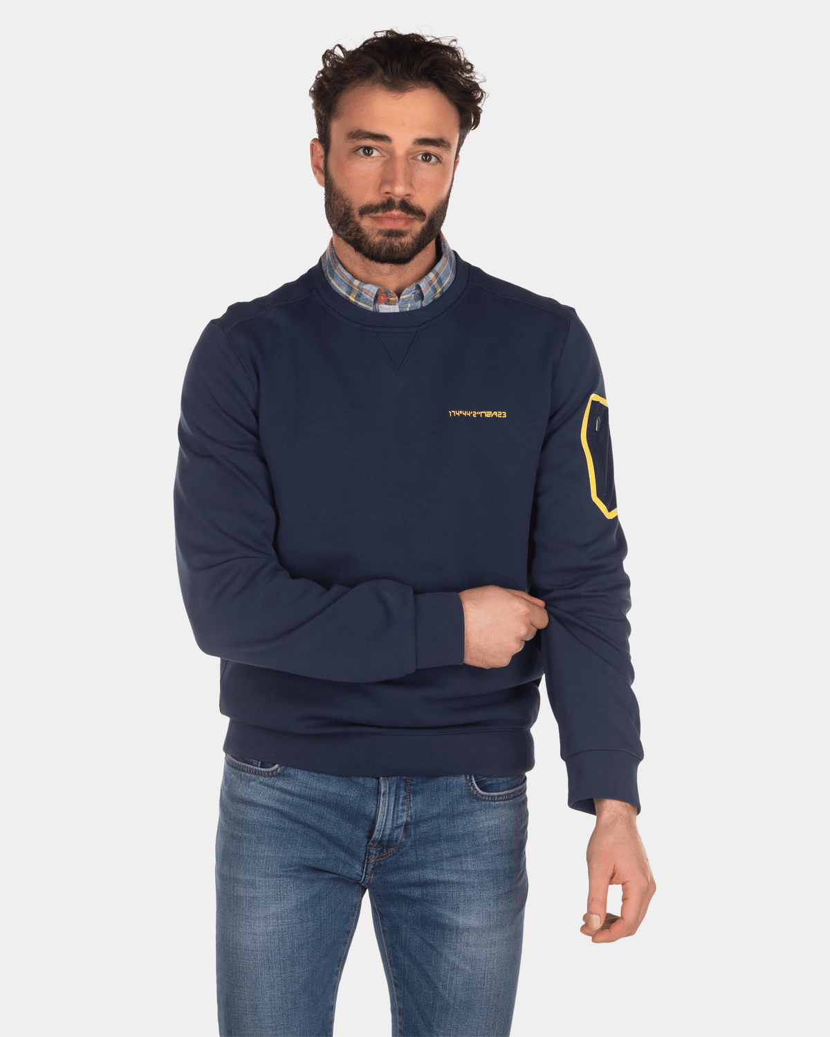 Sweater van katoen met ronde hals - Key Navy