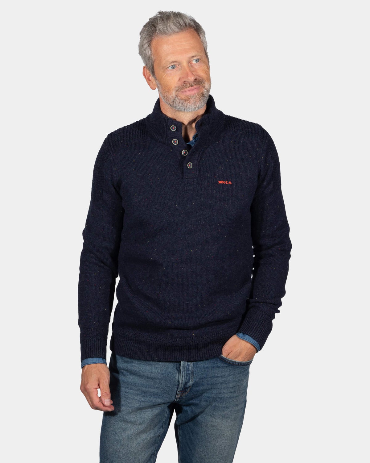 Einfarbiger Pullover mit Knöpfen Brownlee - Ink Navy