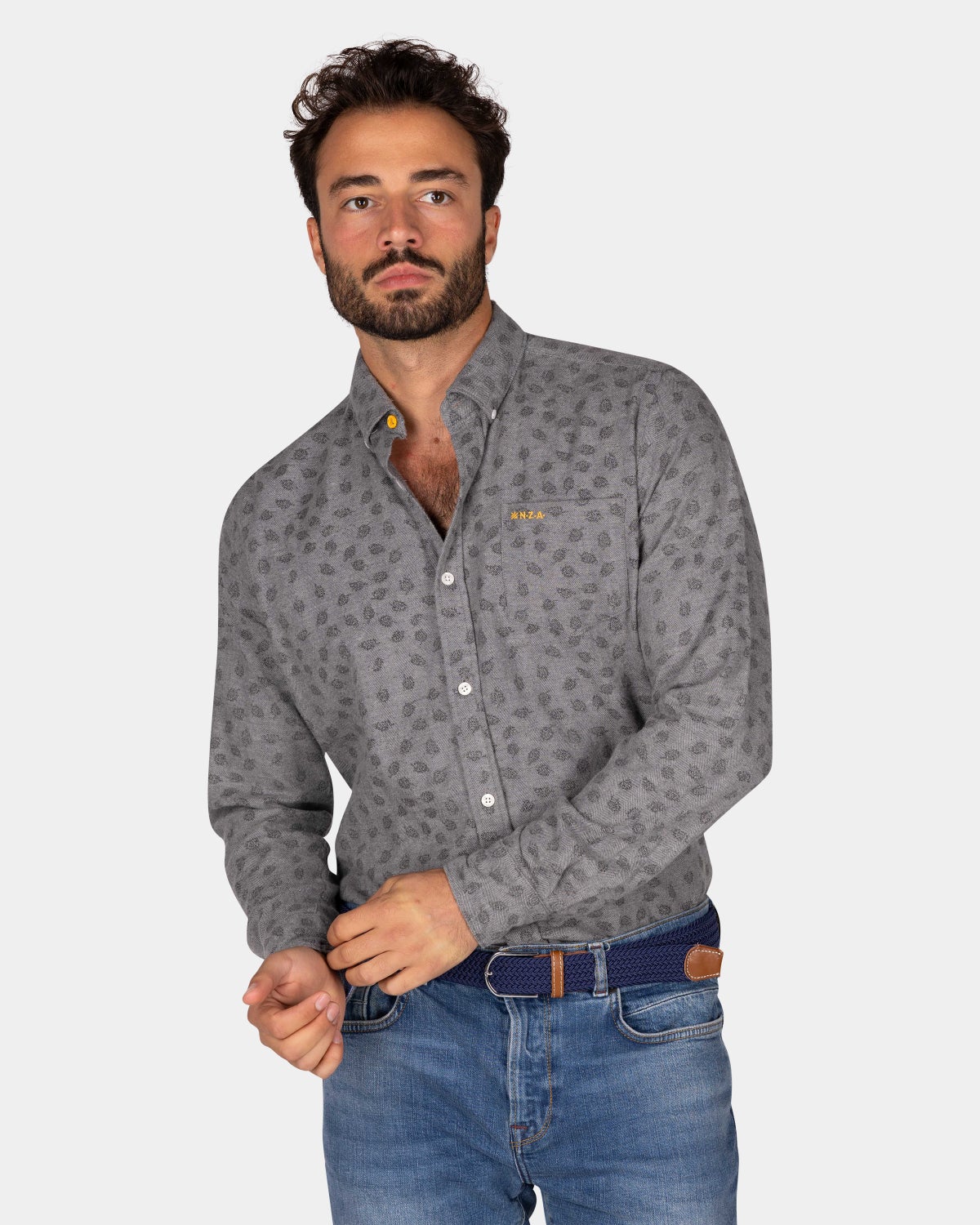 Chemise en flanelle gris clair avec imprimé feuille - Ash Grey