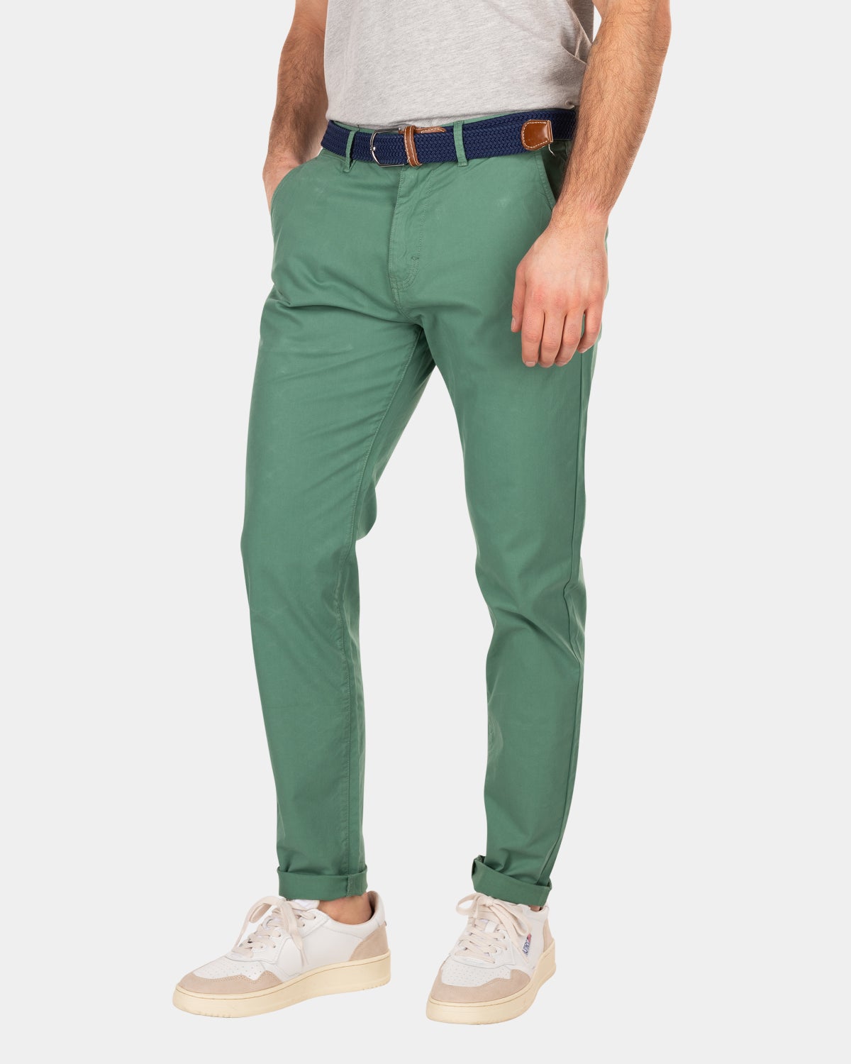 Katoenen chino met stretch - aMazoN greeN