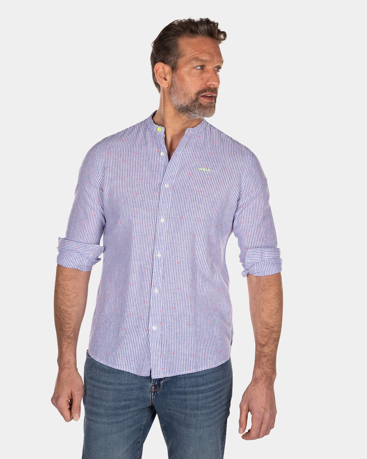 Chemise rayée sans col - Light Blue