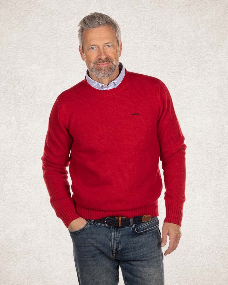 Wool pullover round neck - Carmine red