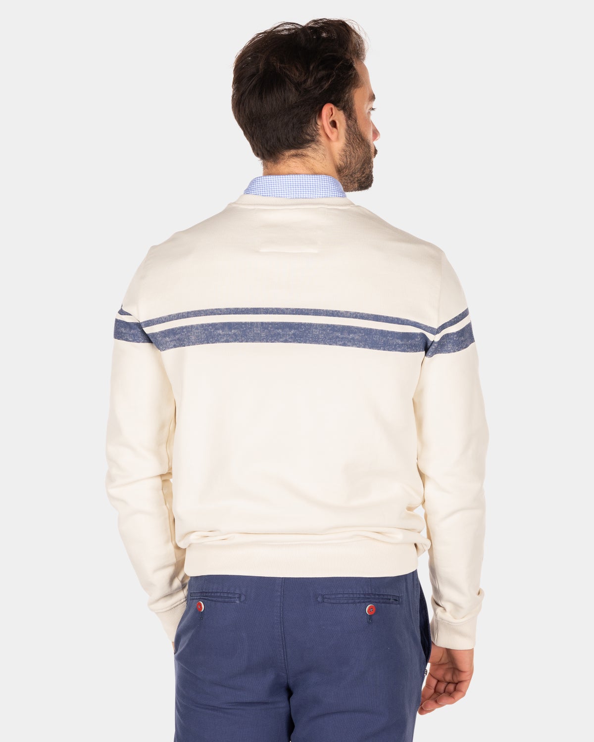 Witte sweater met blauwe streep - Cream