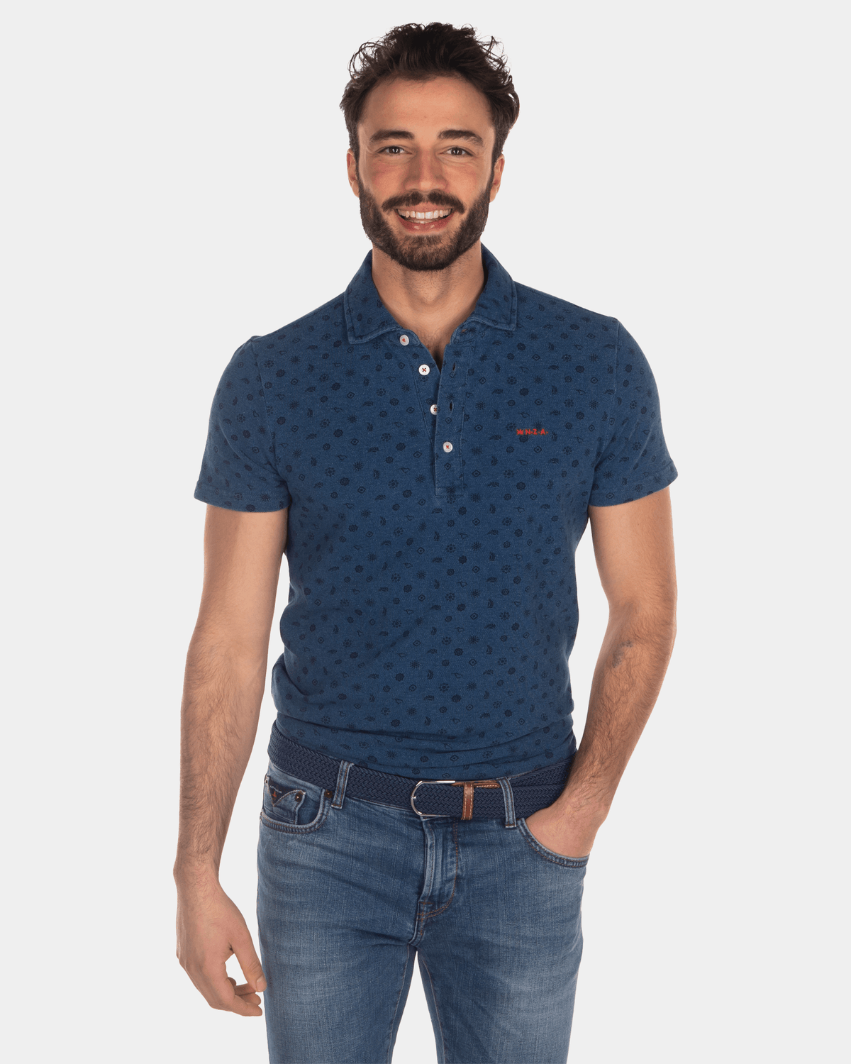 Polo en coton à pois bleus - Indigo