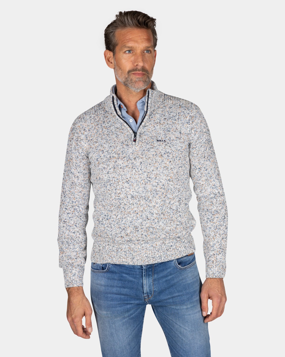 Jersey de punto gris con media cremallera - Powder Sand