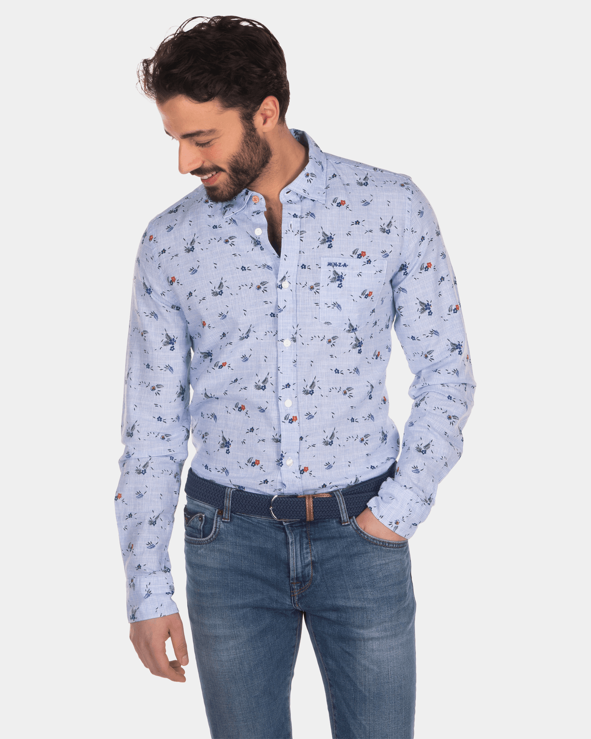 Camisa algodón lino estampada azul claro - Light Blue