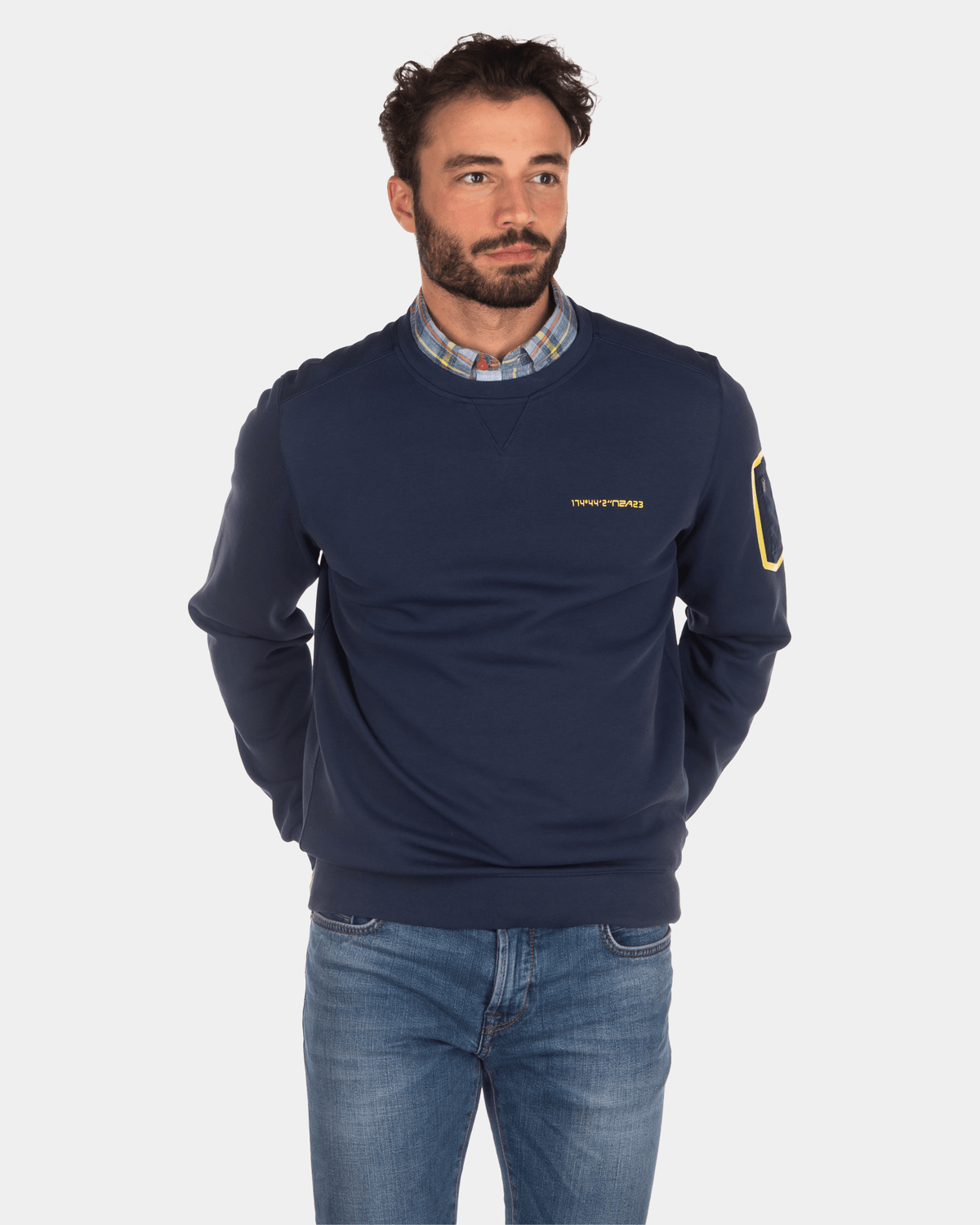 Sweater van katoen met ronde hals - Key Navy