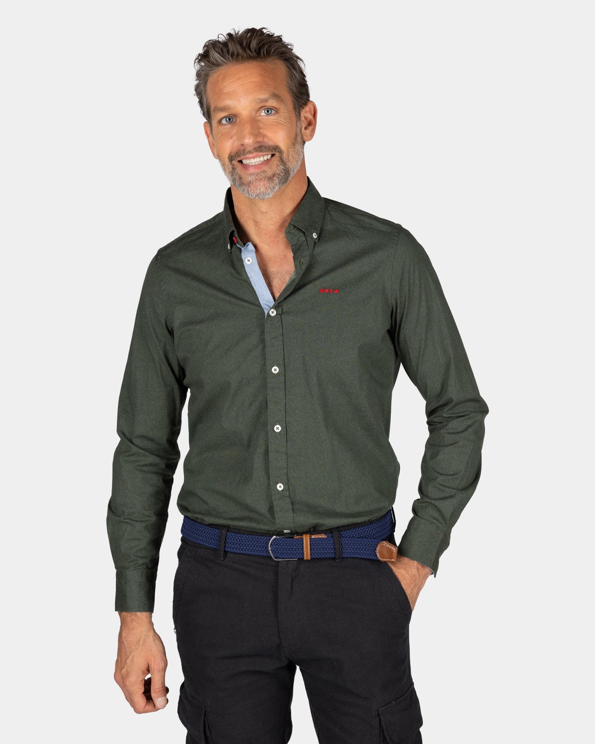 Camisa de algodón verde oscuro con elasticidad - Gravel Green