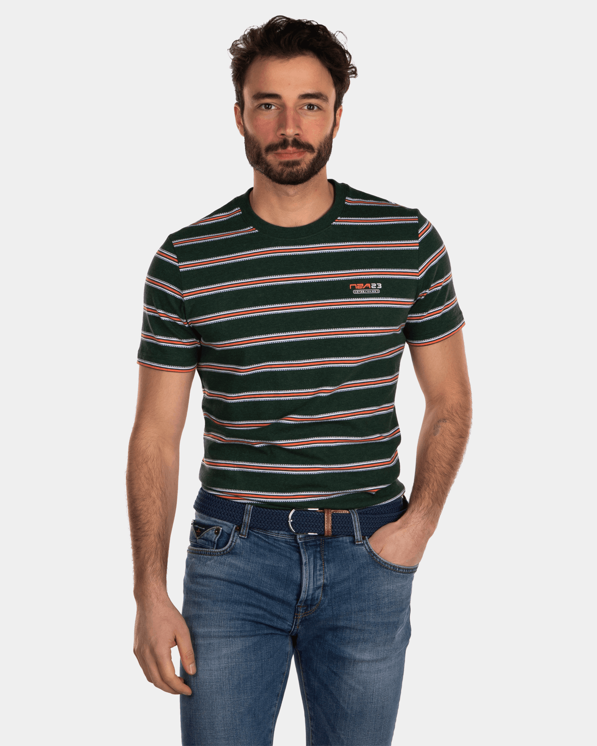 Gestreiftes Rundhals-T-Shirt grün - Dark Pine