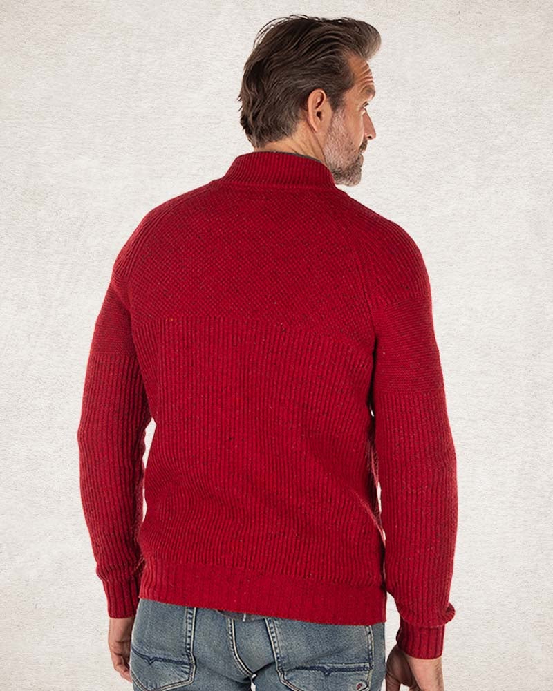 Cardigan tricoté en coton et laine - Carmine red