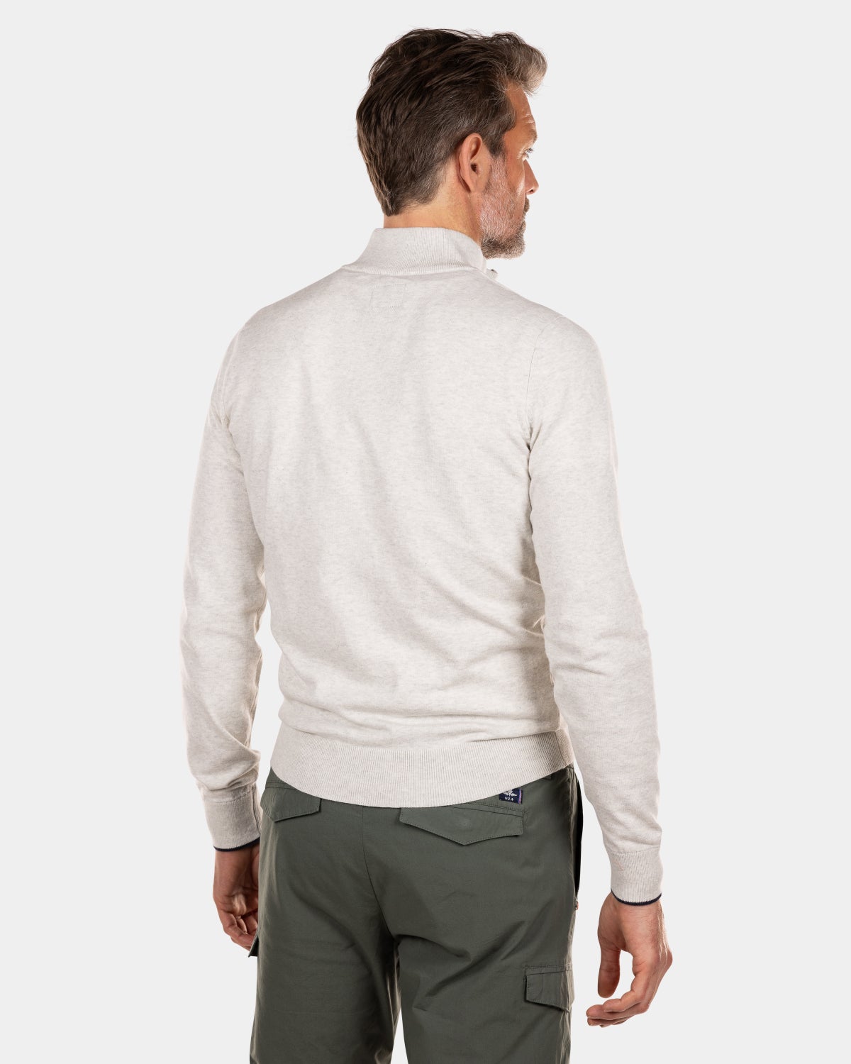 Einfarbiger Pullover mit Reißverschluss - Cream Melange