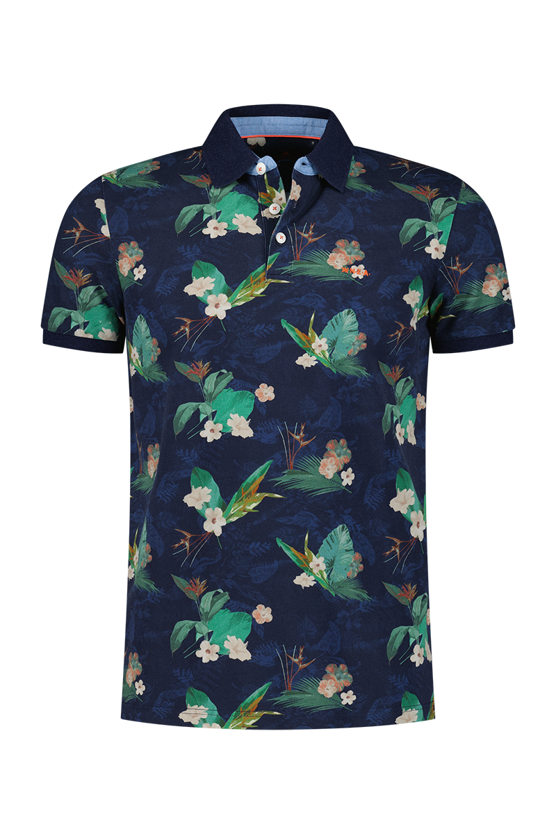 Dunkelblaues Poloshirt mit Blumen - Traditional Navy