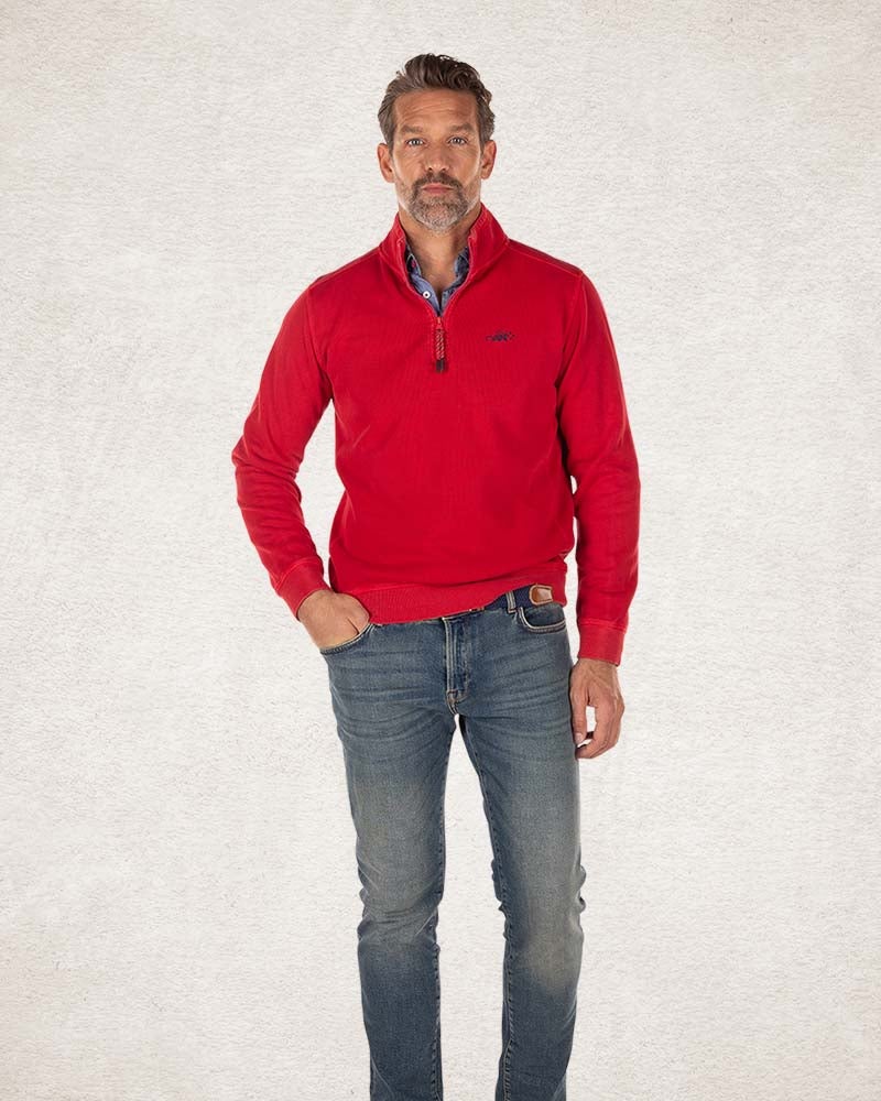 Pull en coton demi-zip - Carmine Red