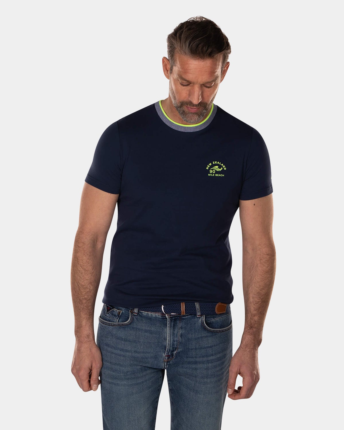 Effen katoenen t-shirt met ronde hals - High Summer Navy