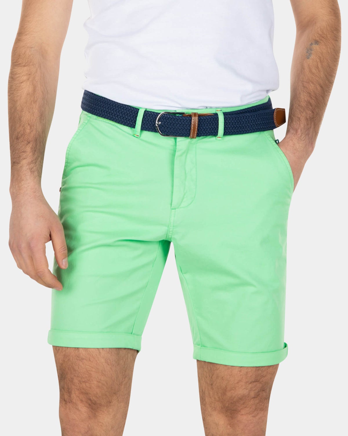 Katoenen stretch chino shorts - Sea Green