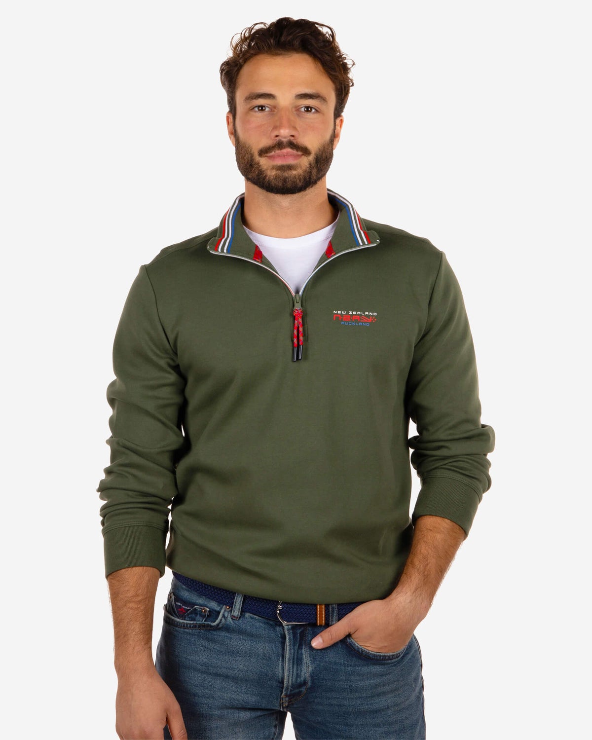 Pull en coton avec fermeture éclair Urenui - Rock Green