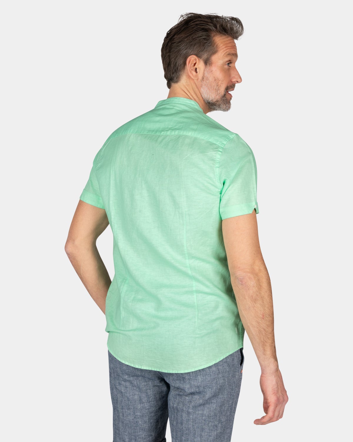 Overhemd zonder kraag met korte mouw - Teal Green