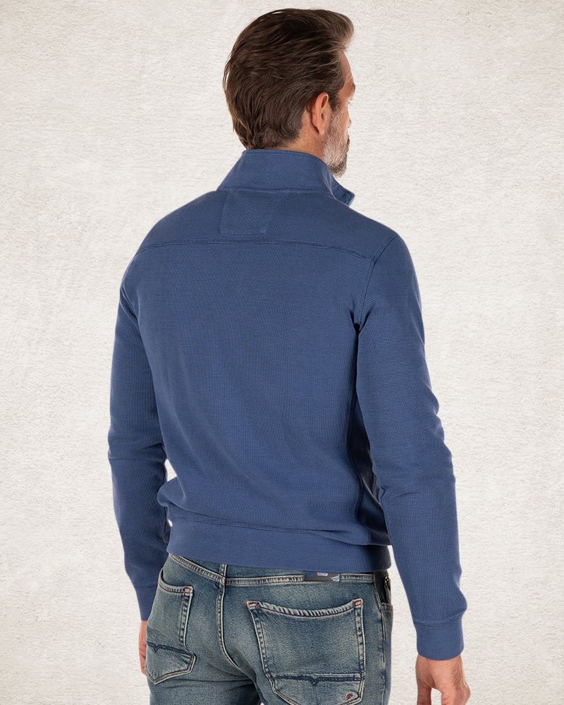 Plain half-zip sweater from cotton lead blue