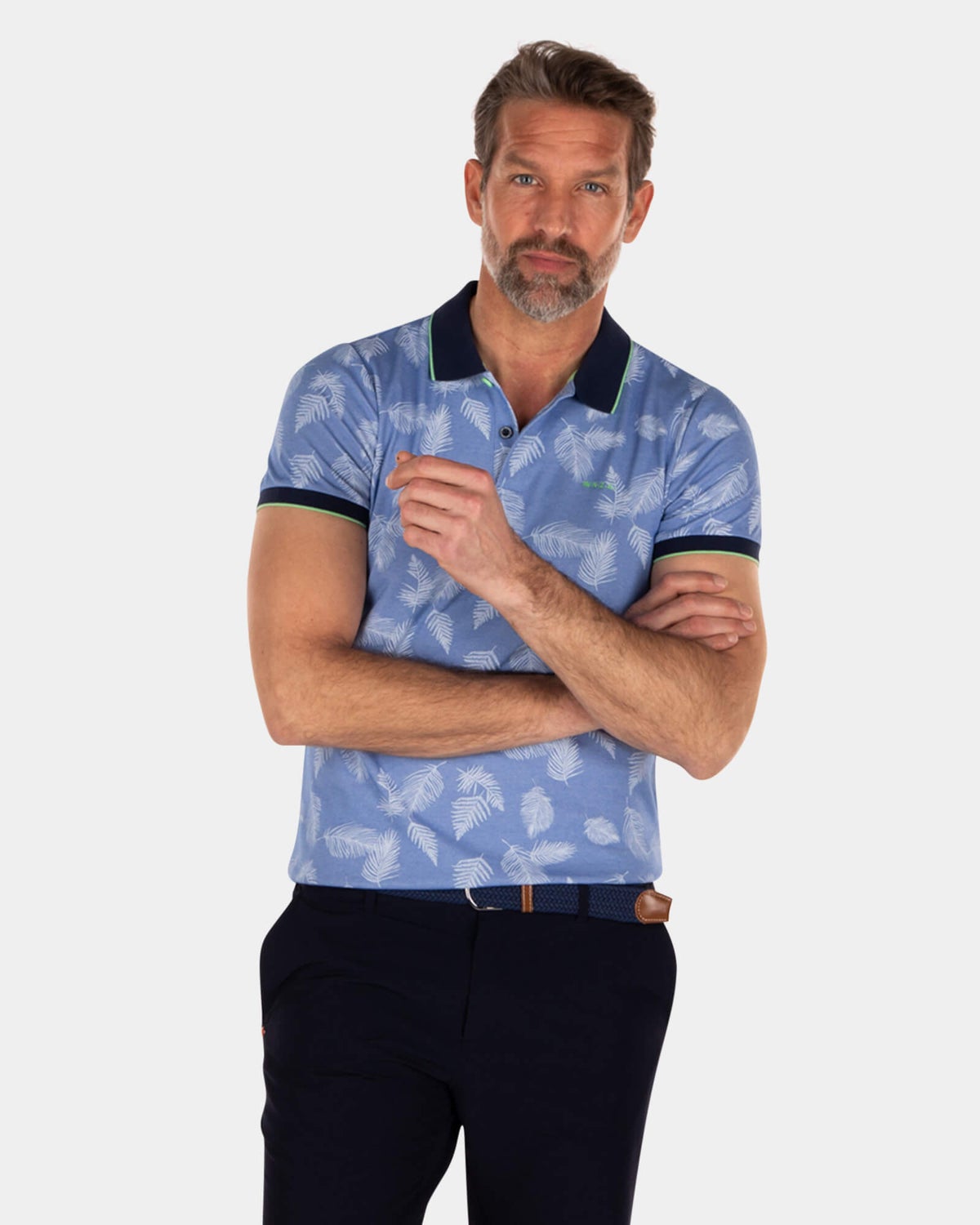 Blauwe polo met blad print