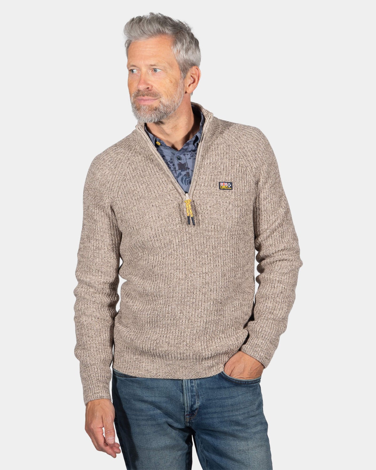 Pull en maille avec demi-zip Drake - Sea Silt Sand