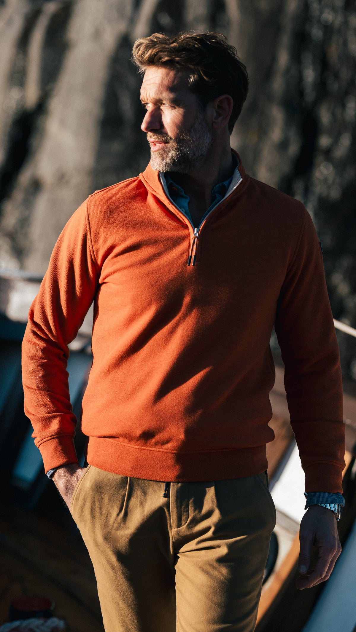 Oranje sweater met halve rits - Almond Orange