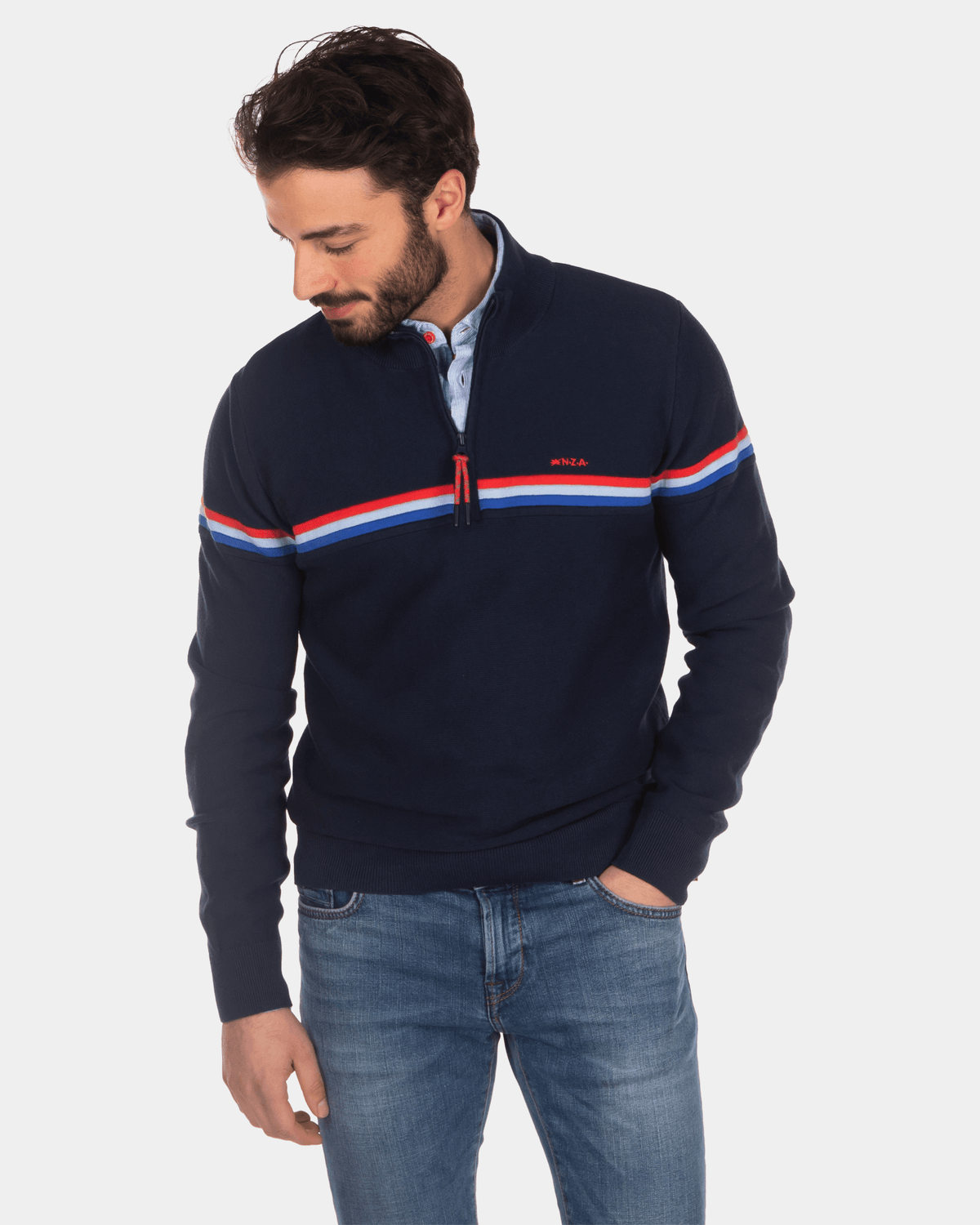 Pull coton demi zip - Industrial Navy