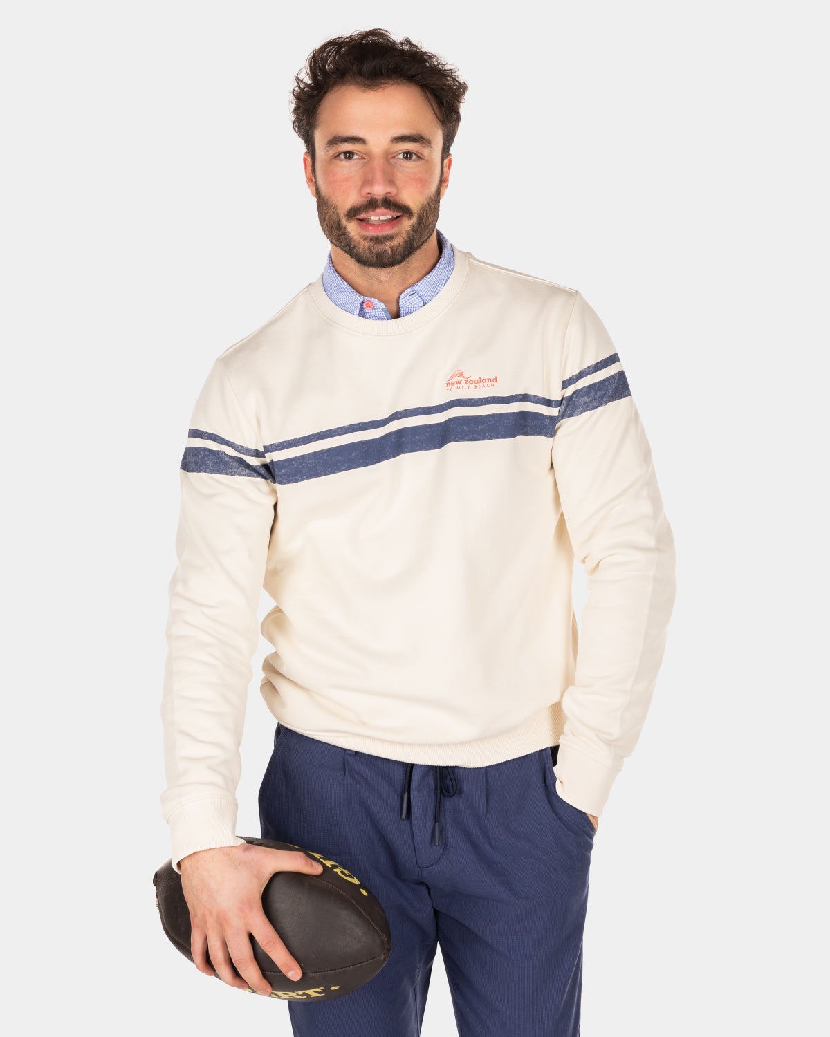 Weißer Pullover mit blauen Streifen - Cream