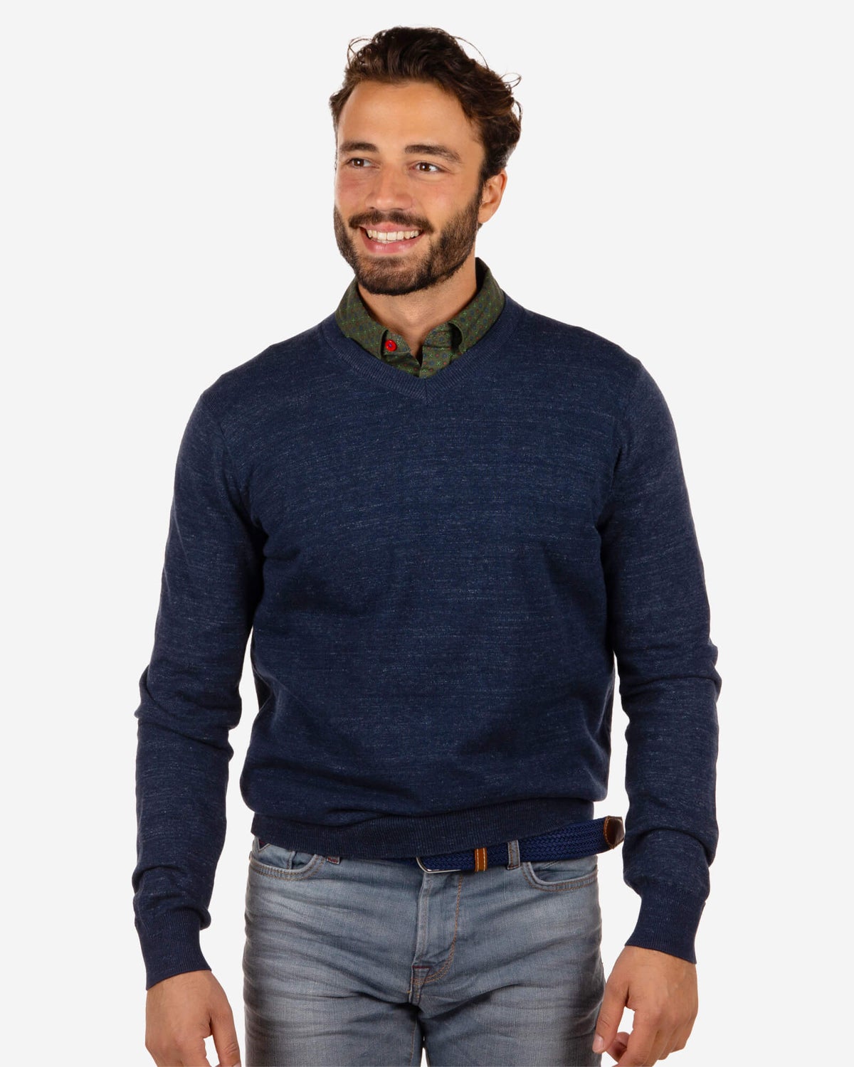 Jersey algodón cuello pico Freeman - Reef Navy