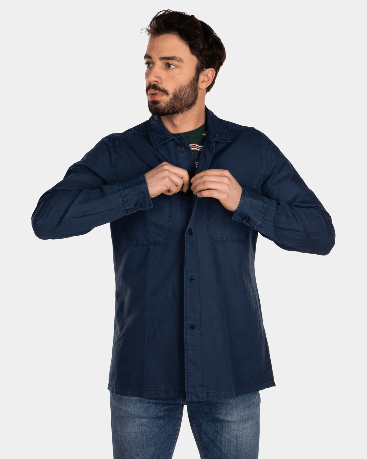 Katoenen linnen overshirt - Key Navy