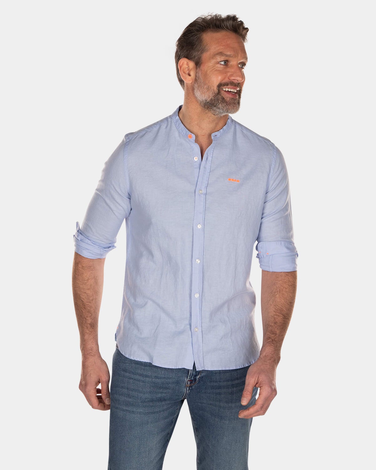 Chemise unie sans col à manches longues - Light Blue