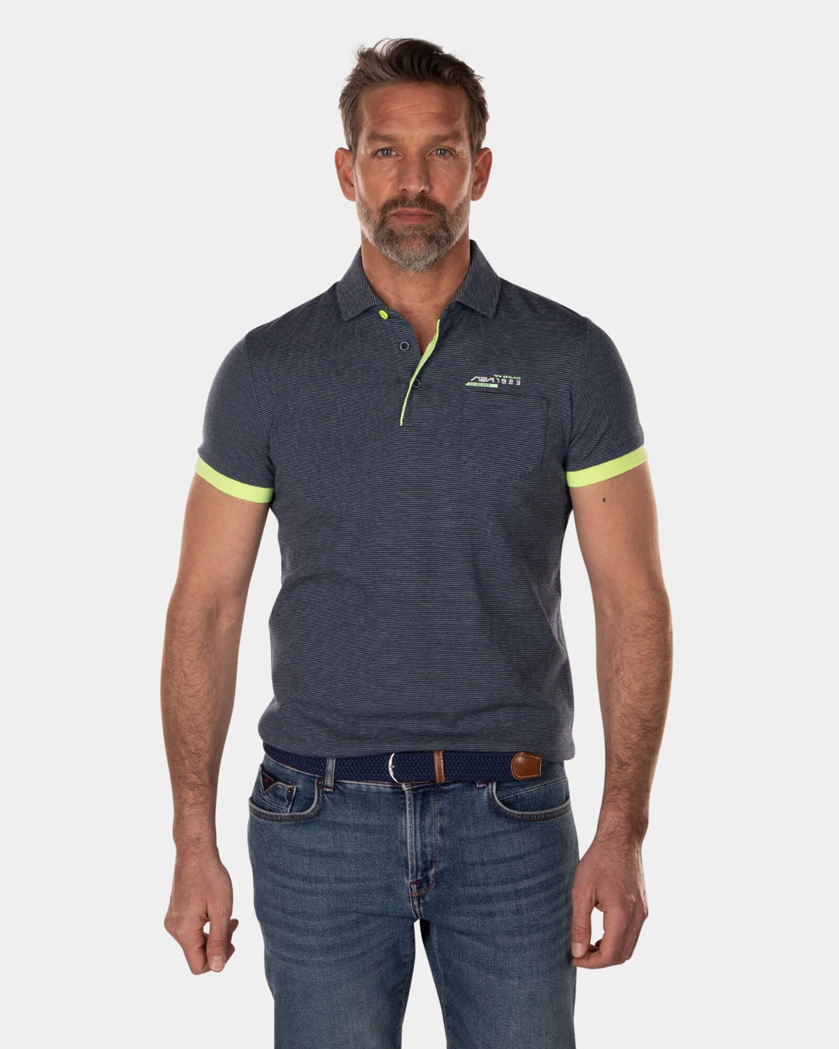 Gestreepte polo van katoen en polyester - High Summer Navy