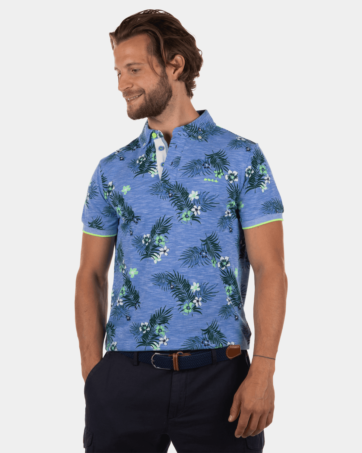 Polo celeste con flores Townshend - Chinese Blue