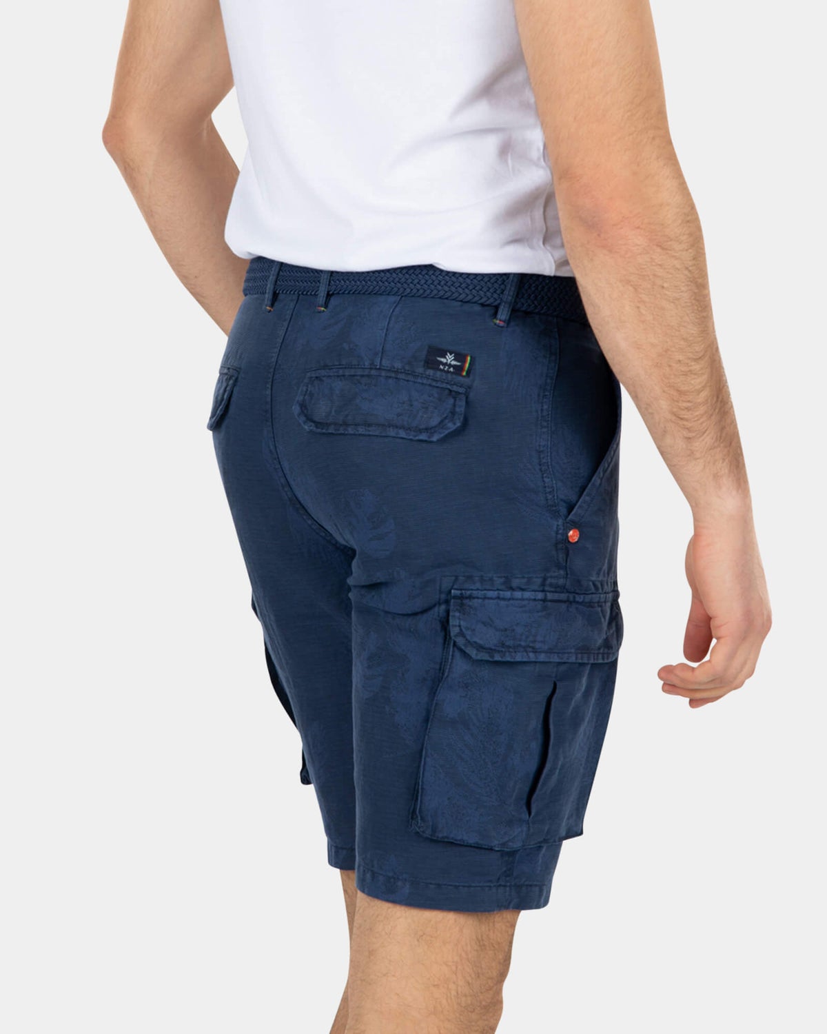 Bedruckte Cargo-Shorts aus Leinen und Baumwolle - Key Navy