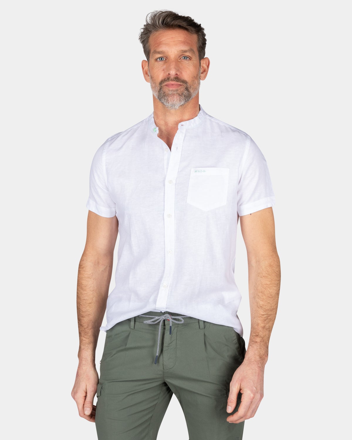 Chemise sans col à manches courtes - White