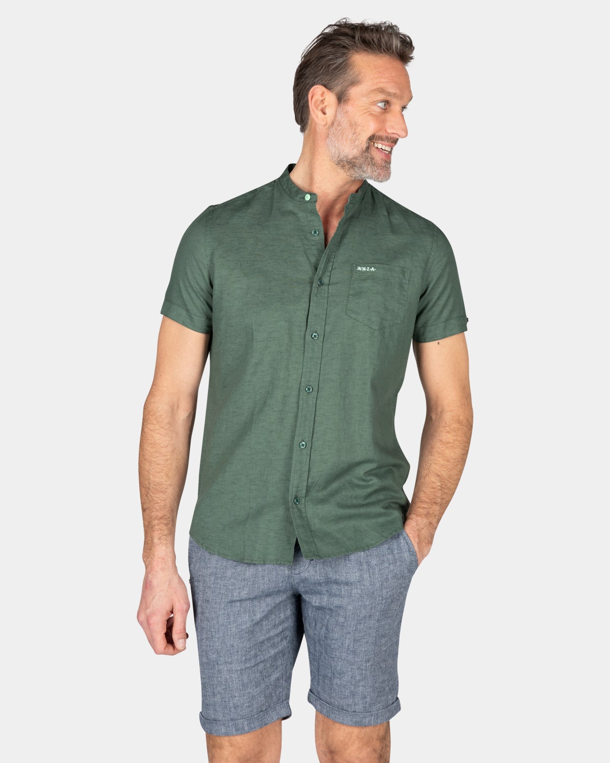 Chemise sans col à manches courtes - Chalk Green