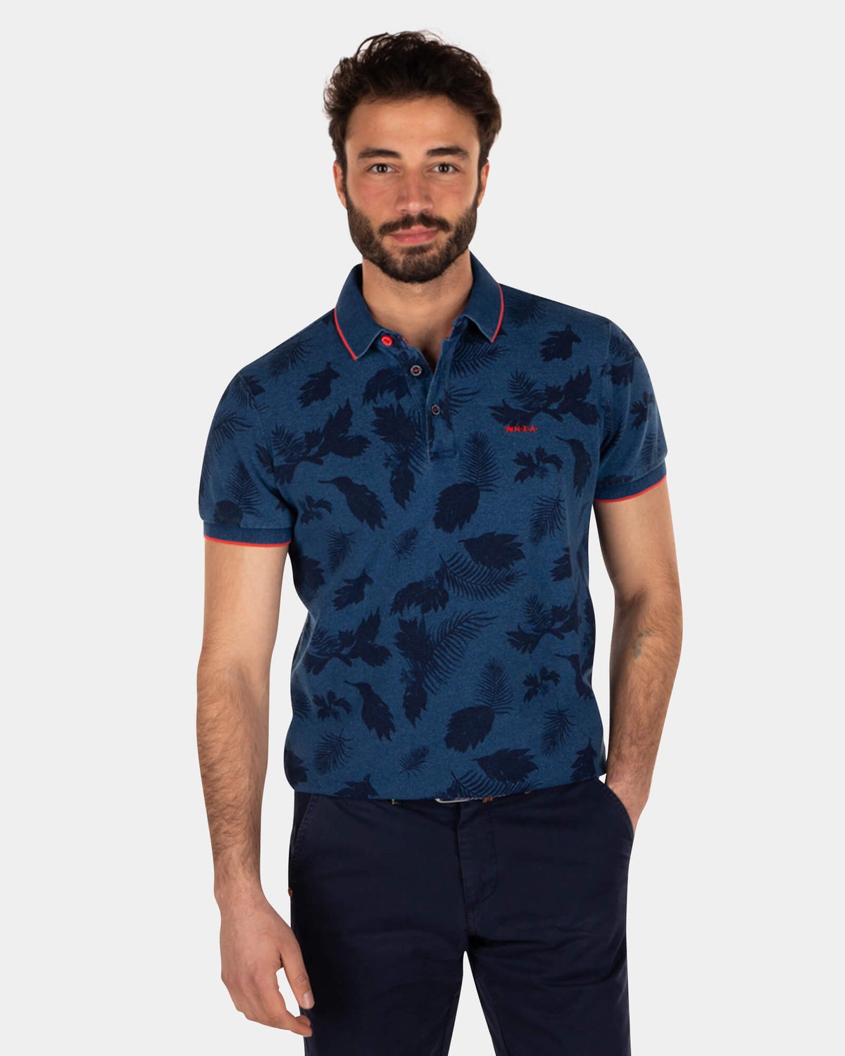 Polo imprimé en coton indigo - Indigo