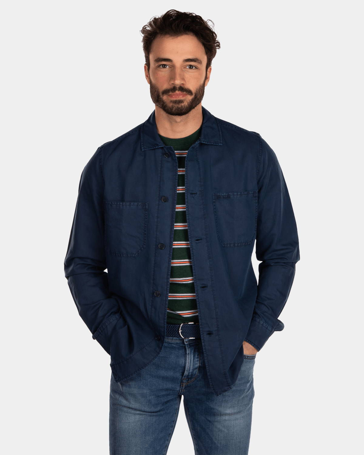 Sobrecamisa de lino y algodón - Key Navy