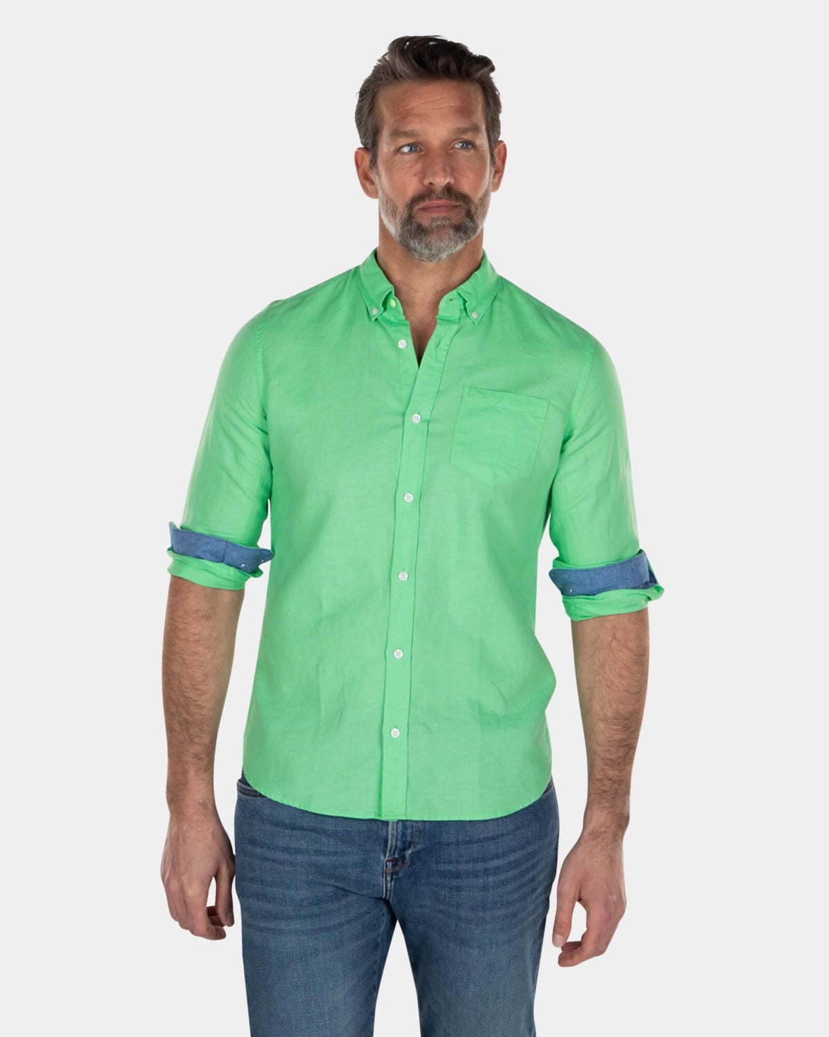 Camisa de lino de color liso - Sea Green