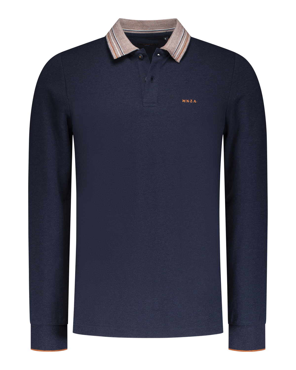 Donkerblauwe longsleeve polo met gestreepte kraag - Autumn Navy