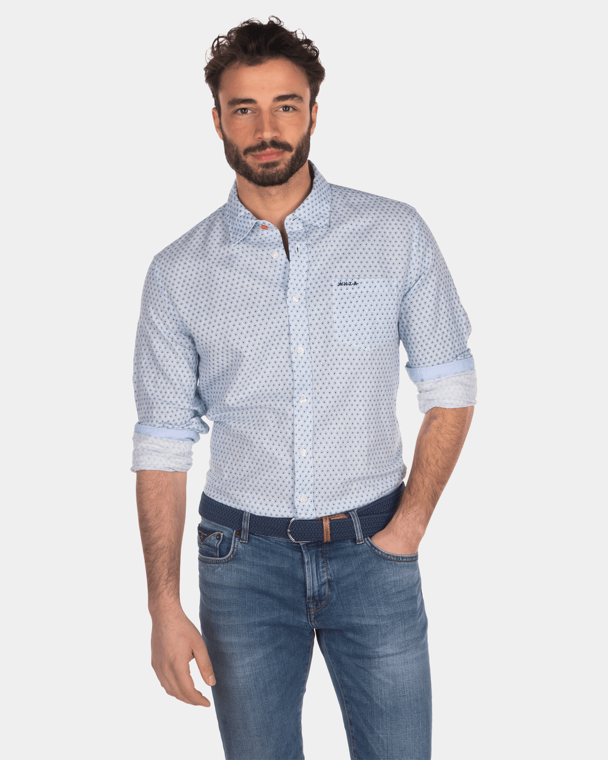 Camisa lino topos - Intense Cobalt