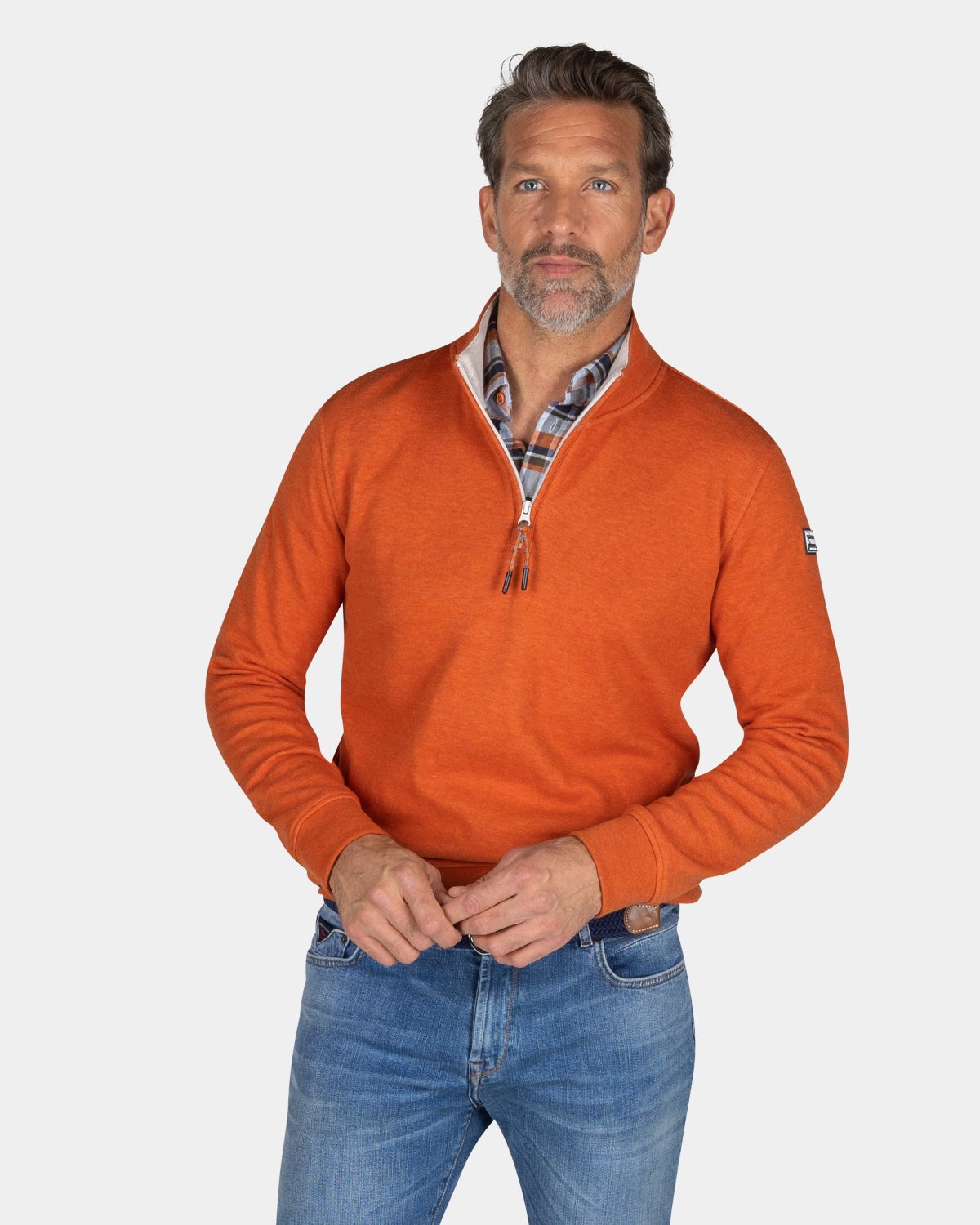 Oranje sweater met halve rits - Almond Orange