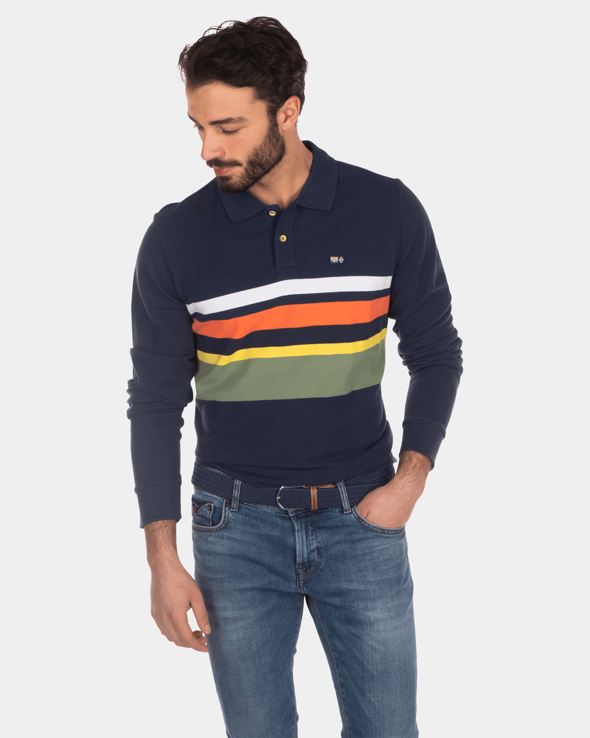 Gestreept Katoenen Rugbyshirt Navy - Key Navy