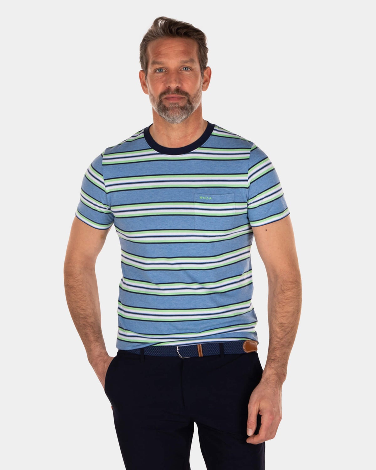 Katoenen t-shirt met strepen blauw wit groen