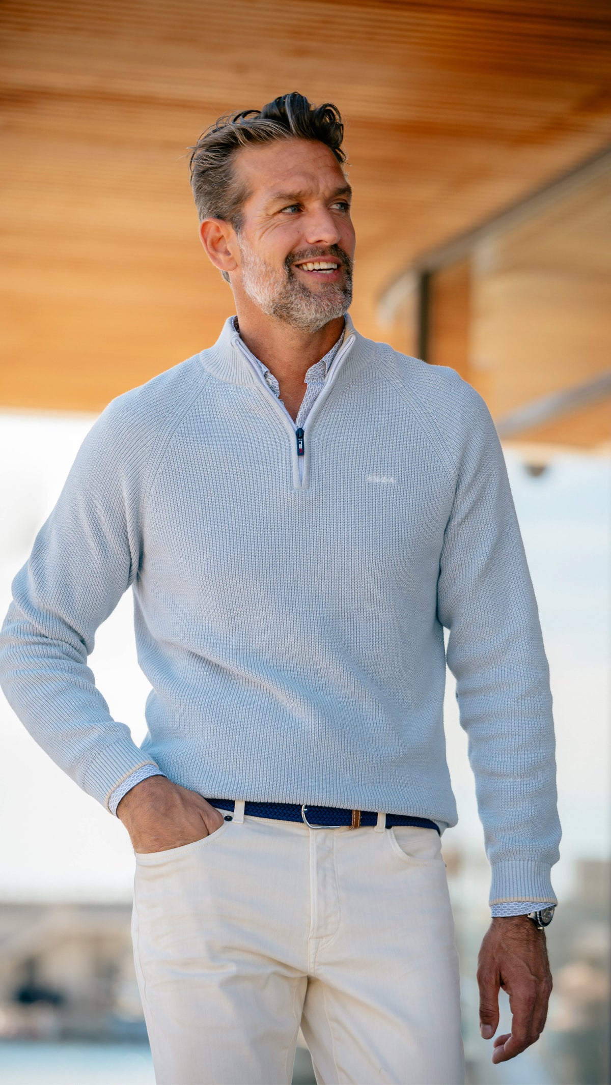 Light blue knitted half zip pullover - Phantom Blue